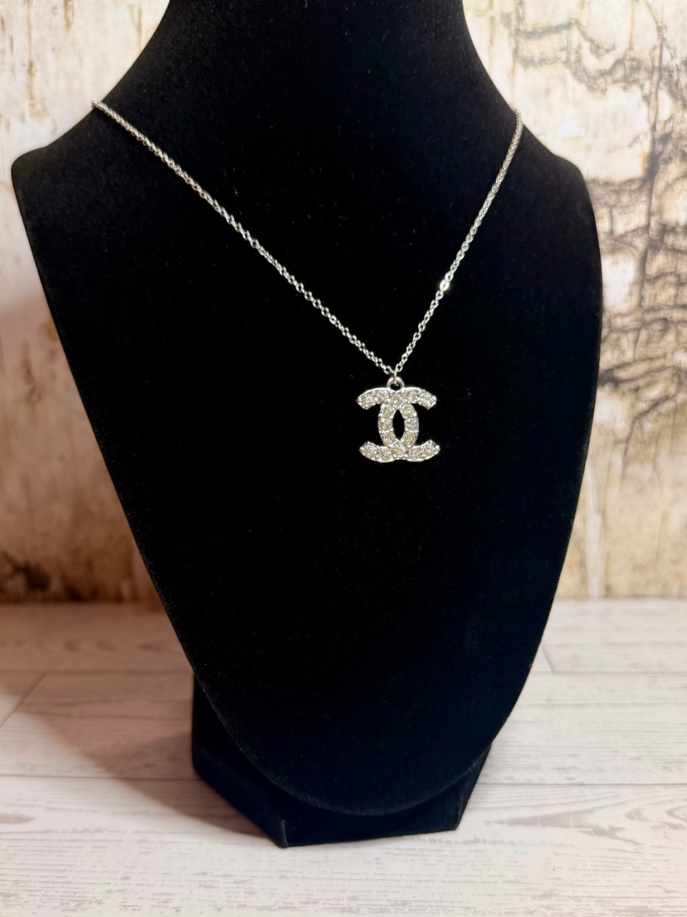 CC Large Silver Crystal CC Pendant Necklace